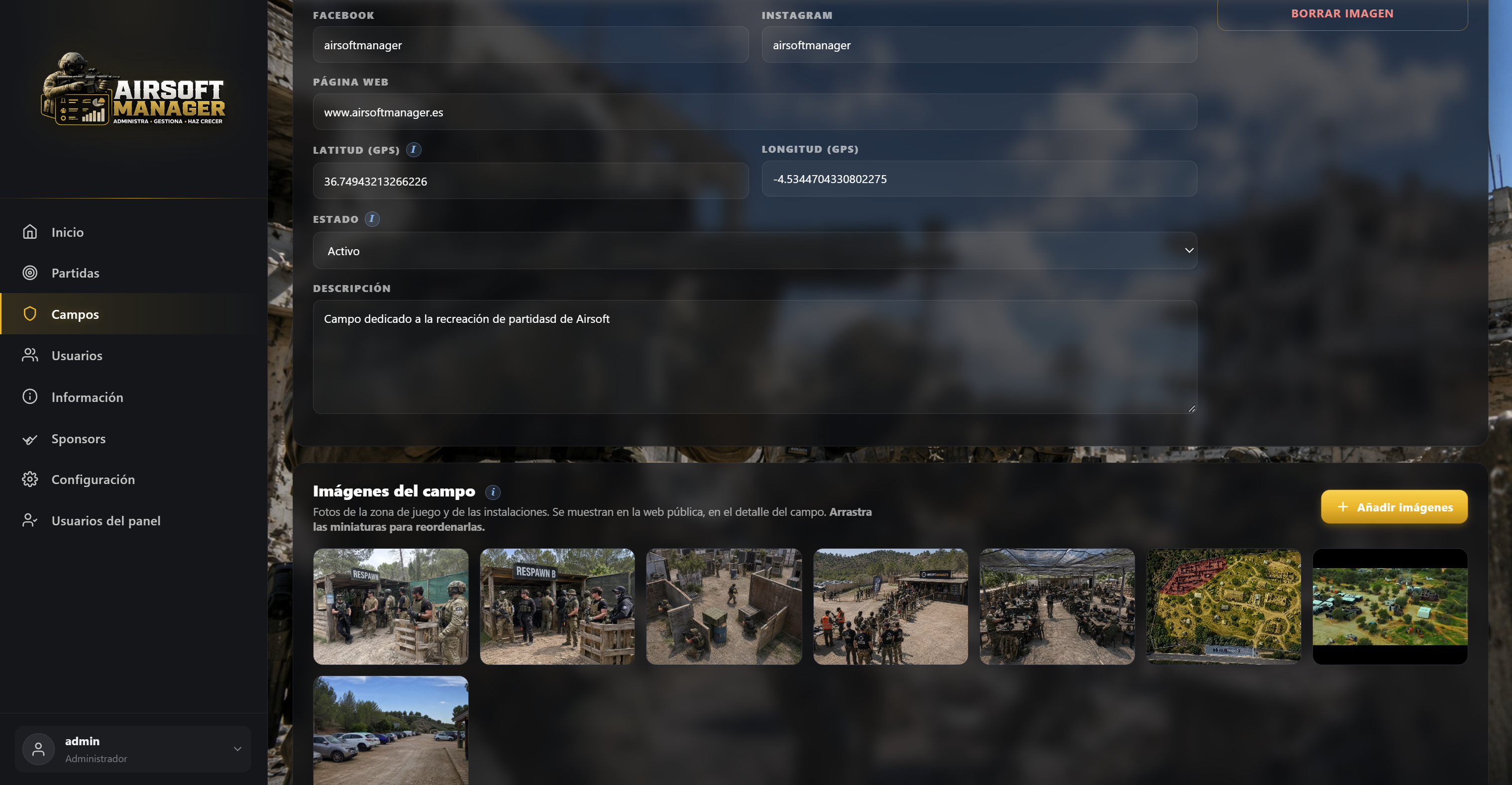 Galería e información ampliada del campo